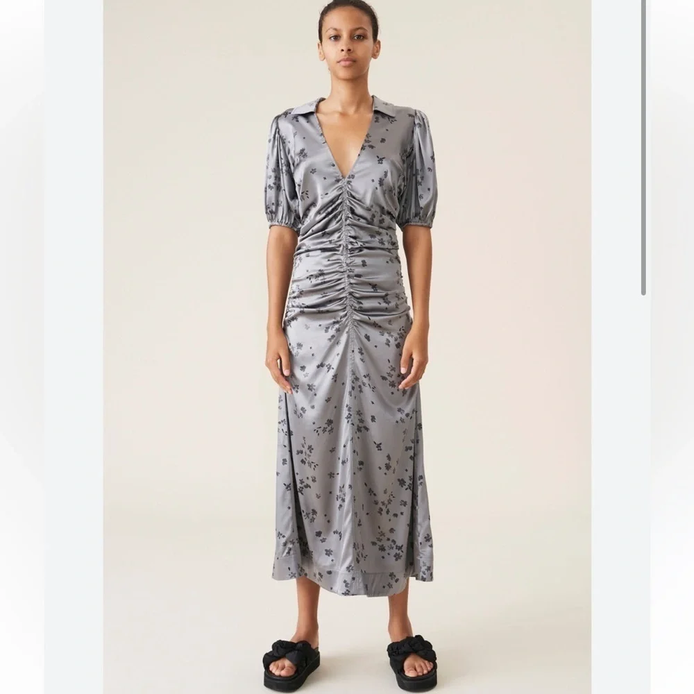 Ganni Silk Stretch Satin Dress Size Small NWT - Picture 1 of 13